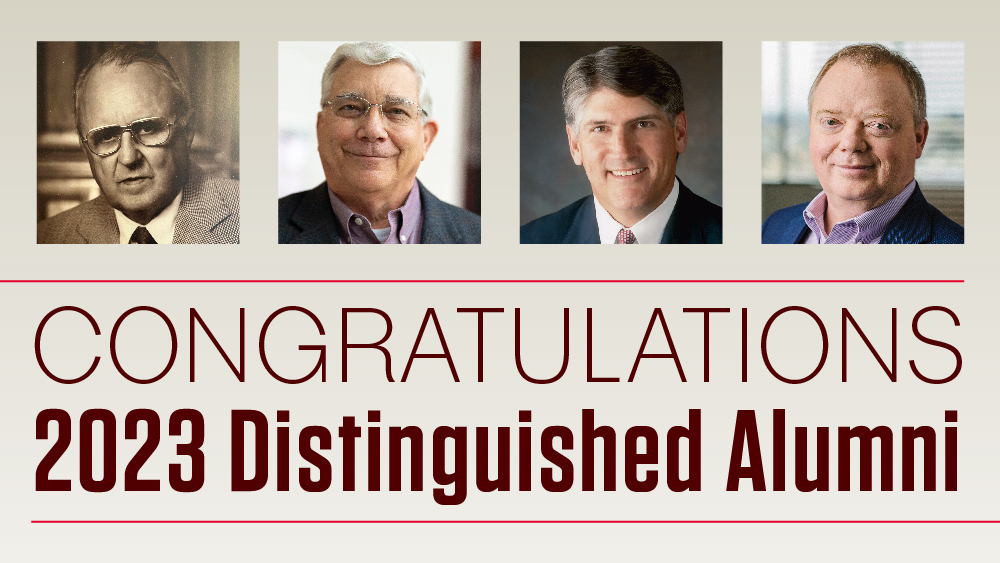 Four distinguished alumni honorees with the text Congratulations 2023 Distinguished Alumni